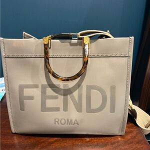 Fendi Gray Leather Tote Bag